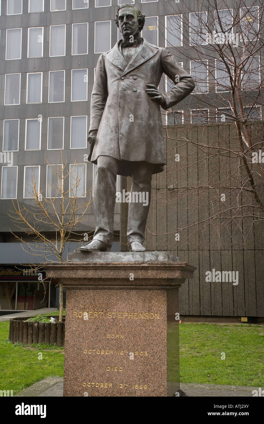 England London Euston station Robert Stephenson statue Stock Photo Alamy