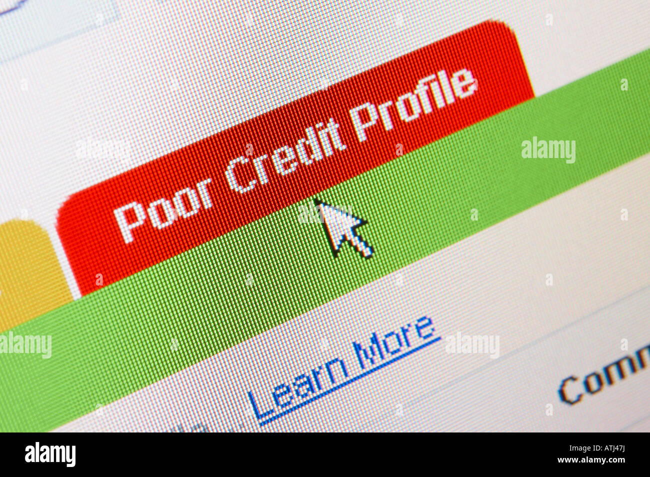 WEB SITE ON COMPUTER SCREEN SHOWING POOR CREDIT PROFILE FOR LOAN Stock Photo