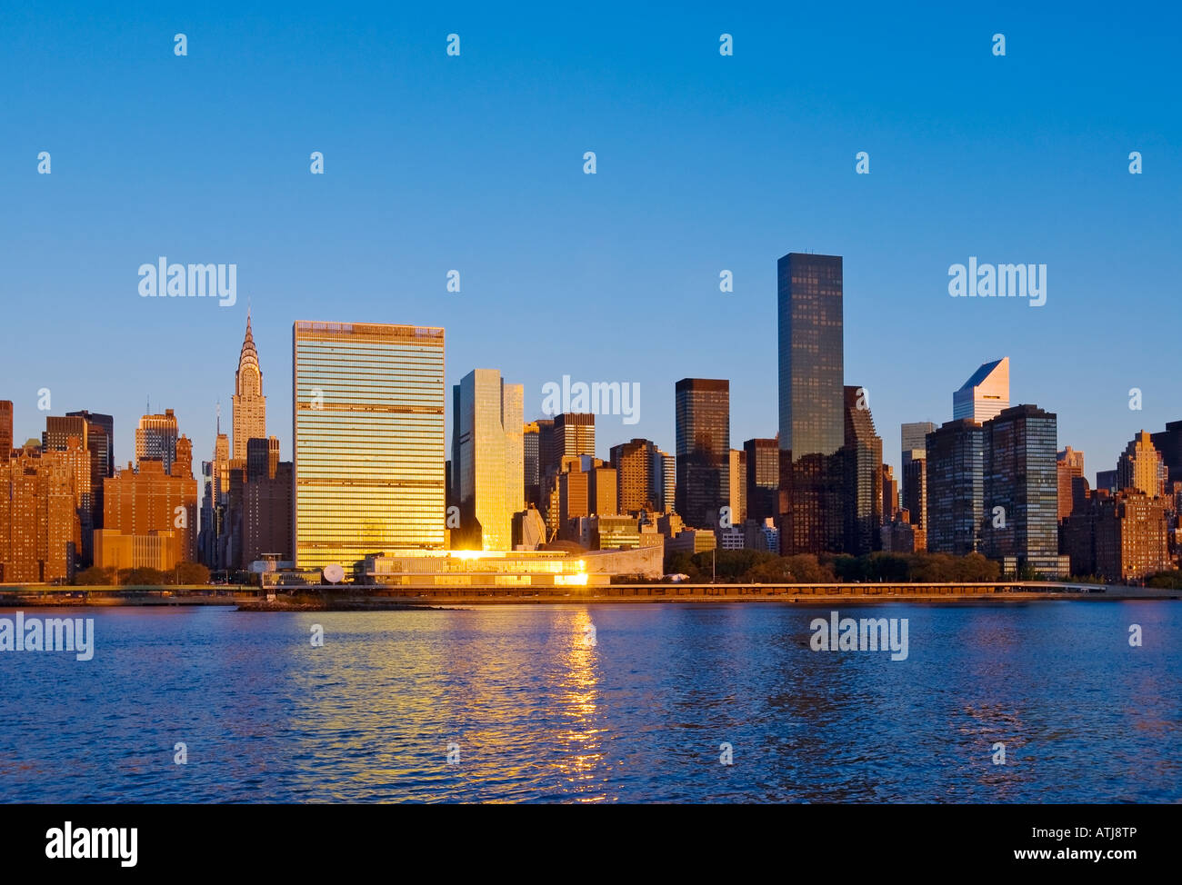 Skyline of Midtown Manhattan, New York City from the East River showing ...
