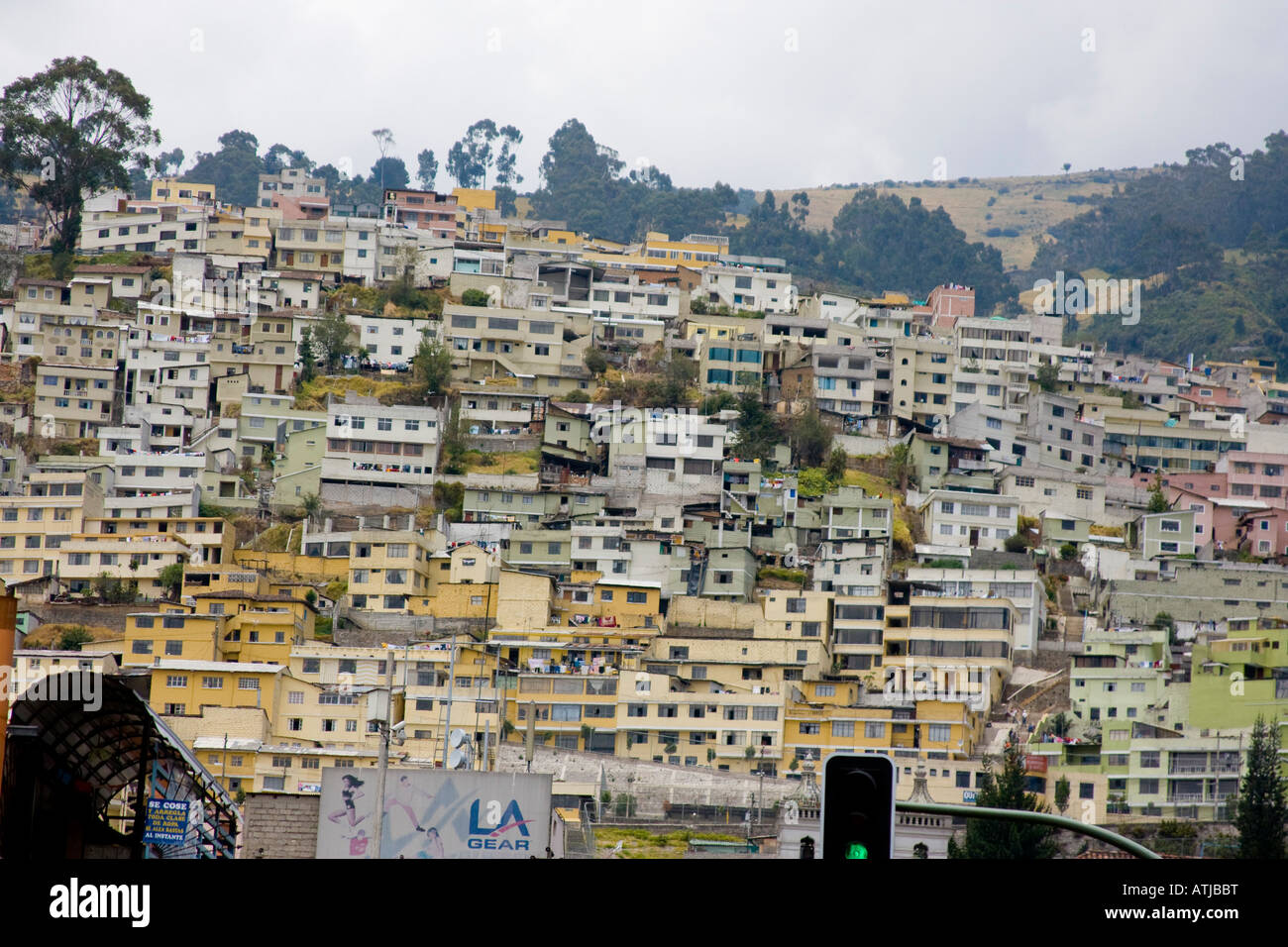 Popular poor houses in Quito Ecuador. Pastel colours yellows and pinks Pichincha Stock Photo Alamy