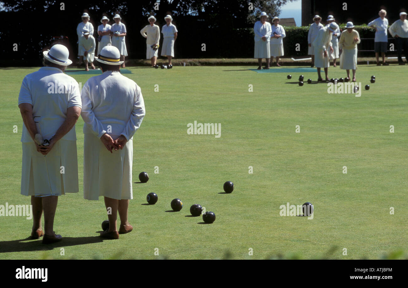 ladies playing bowls on bowling green Ventnor Isle of Wight England UK Stock Photo