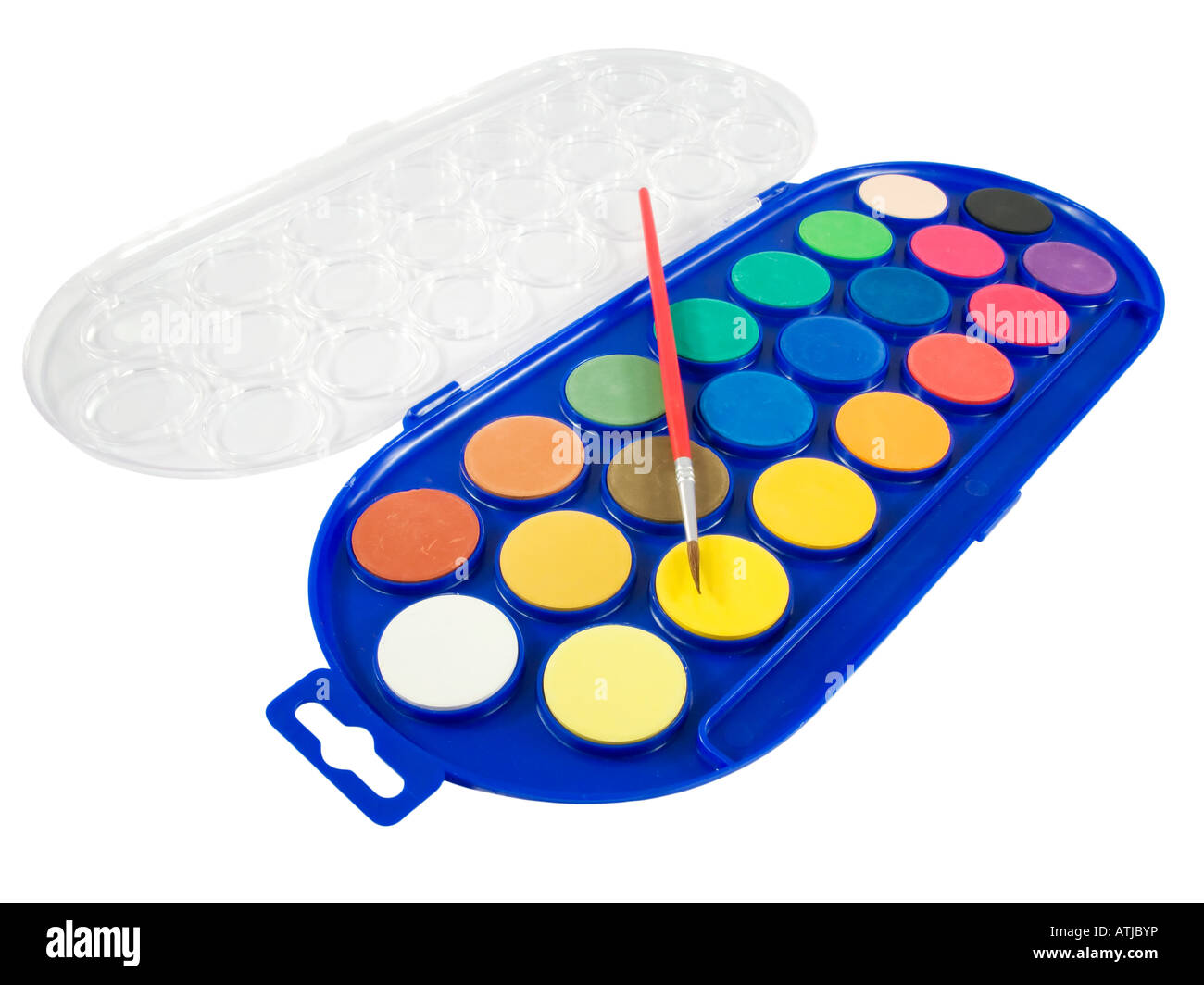 New watercolor box with brush Stock Photo - Alamy