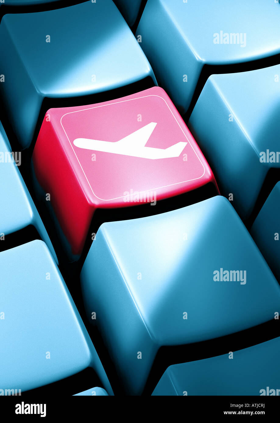 Enter key with plane Entertaste mit Flugzeug Stock Photo