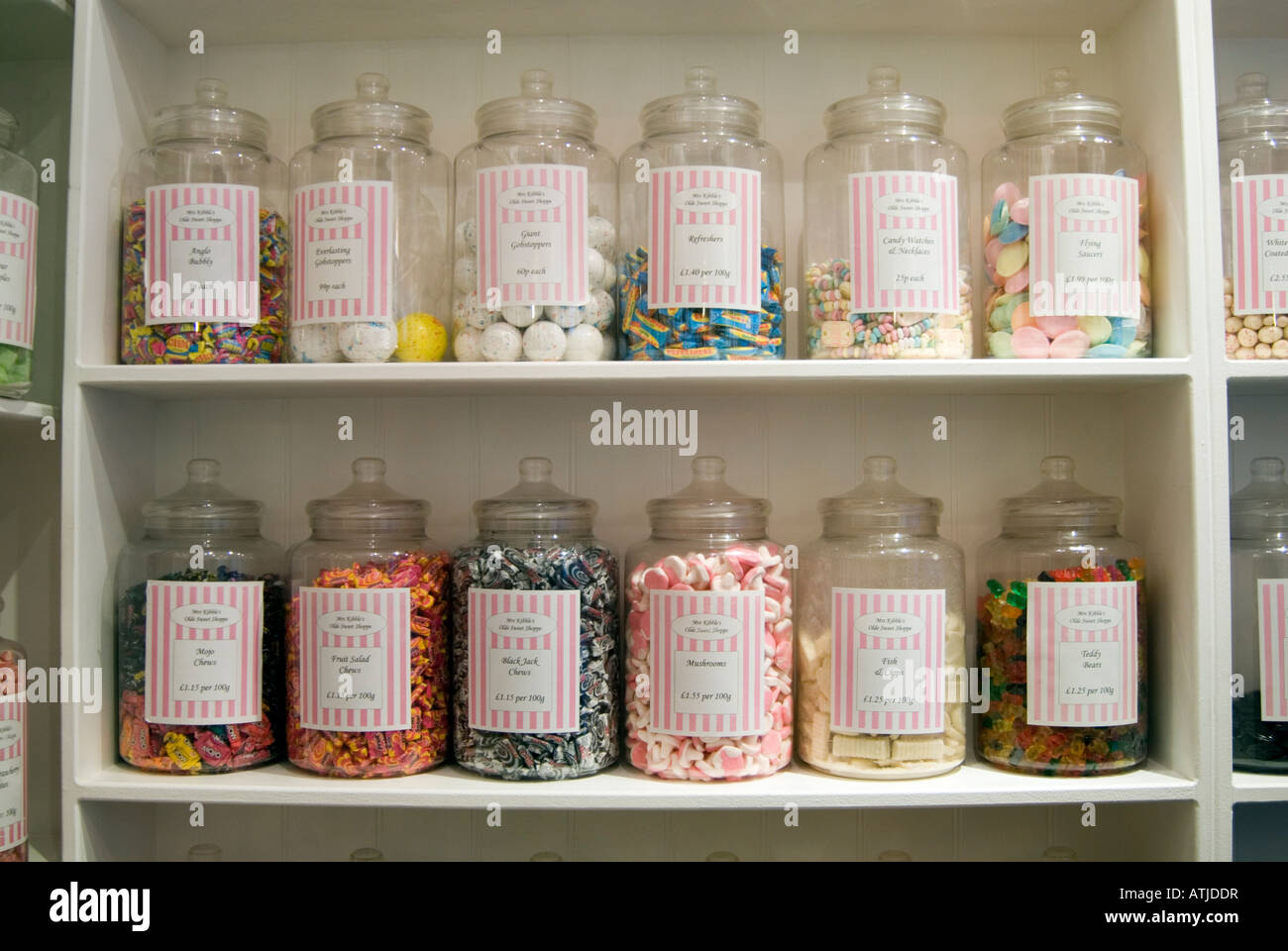 Jars of traditional sweets in old fashioned London England UK