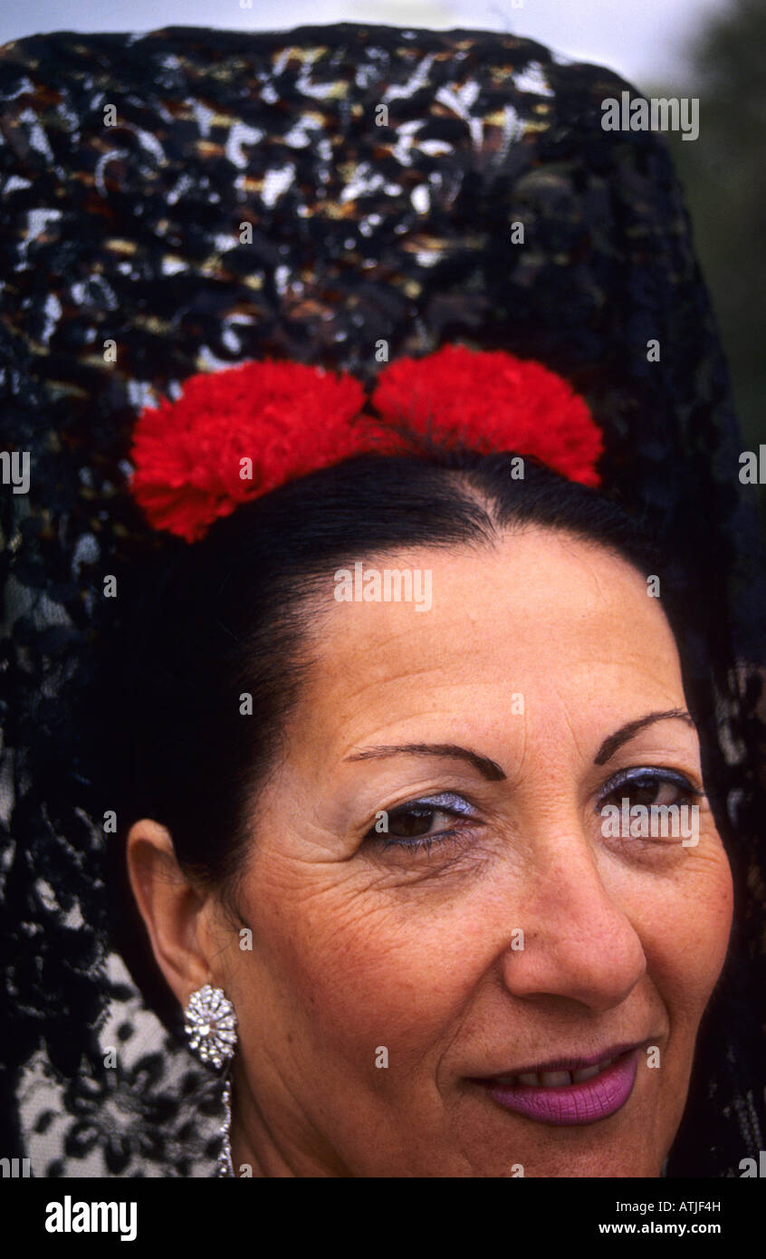 Woman in Holy Week SEVILLE Andalusia region SPAIN Stock Photo