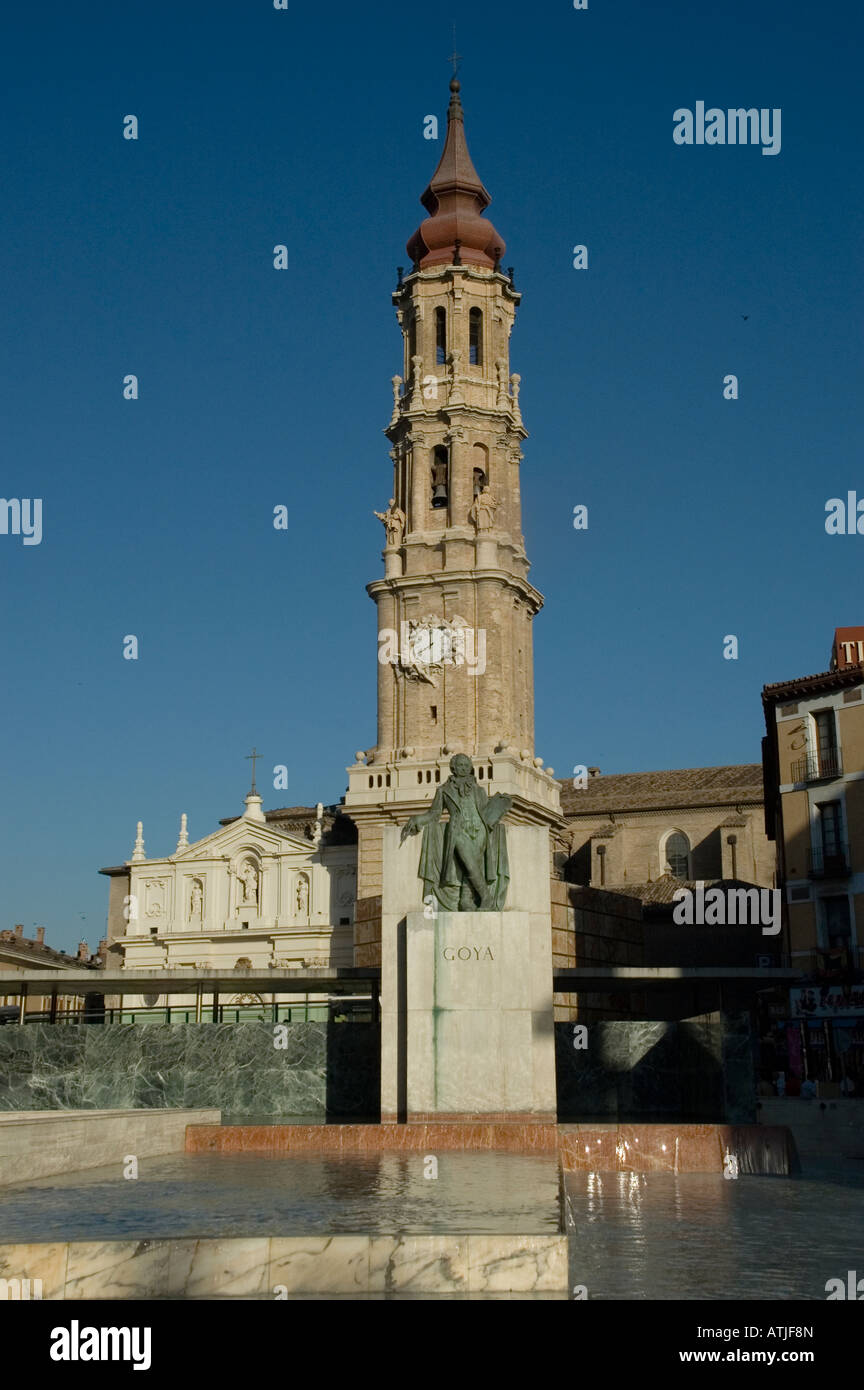 View of the Seo Square with Goya effigy Stock Photo - Alamy