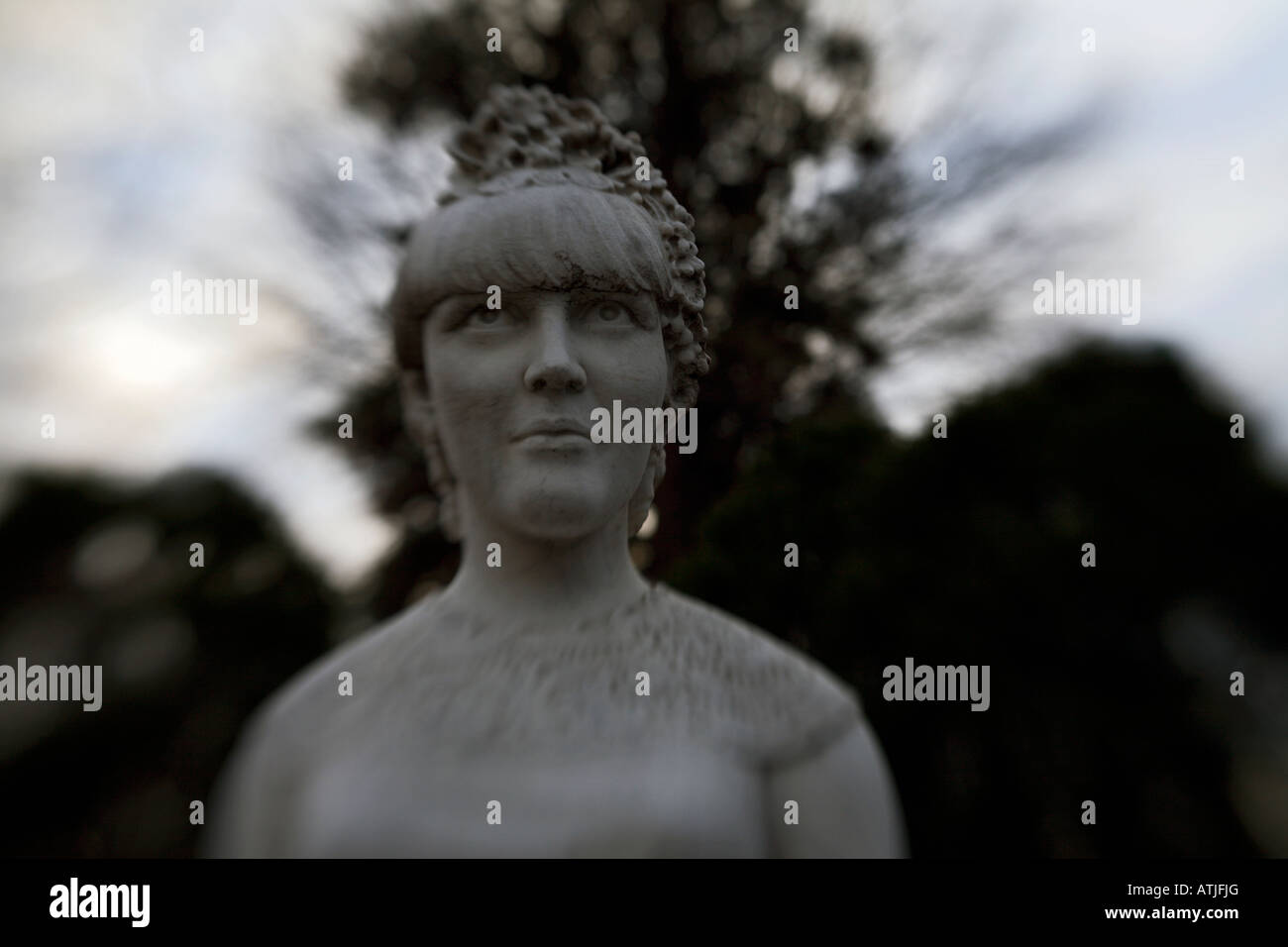 creepy cemetery statue shot with lensbaby Stock Photo Alamy