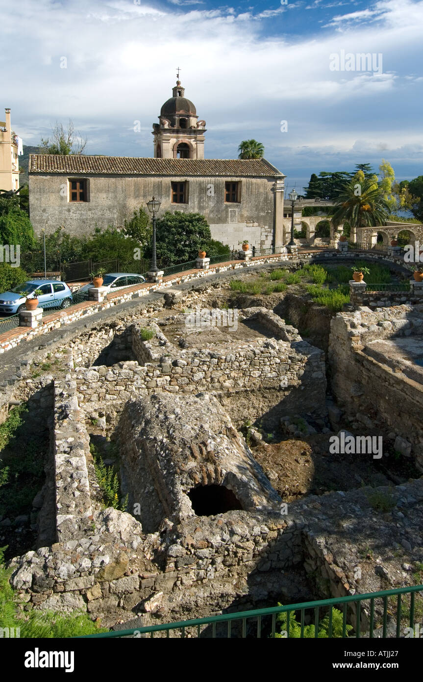 Archaeological remains in the heart of the Sicilian resort of Taormina bear testimony to it's foundation in ancient times Stock Photo