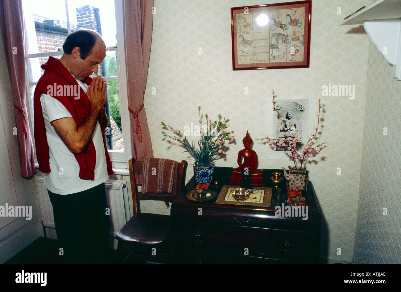 Buddhist England Praying Shrine At Home Stock Photo Alamy