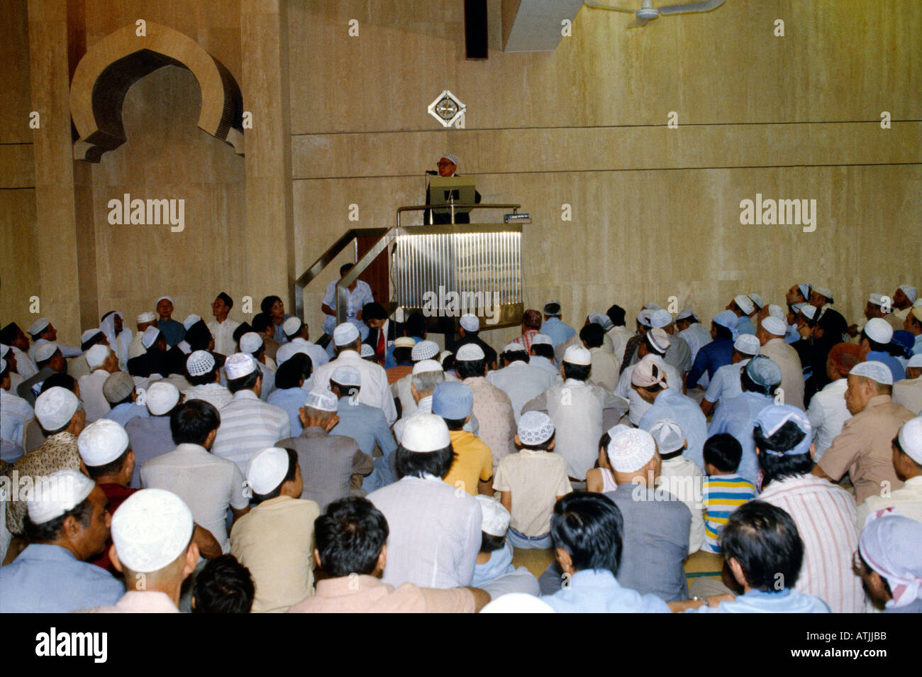 Singapore Inside View Of Masjid Ammar Imam On Minbar  Mosque Stock Photo