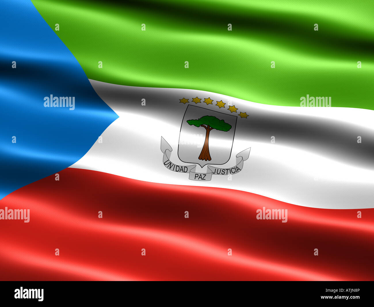 Flag of Equatorial Guinea computer generated illustration with silky appearance and waves Stock Photo