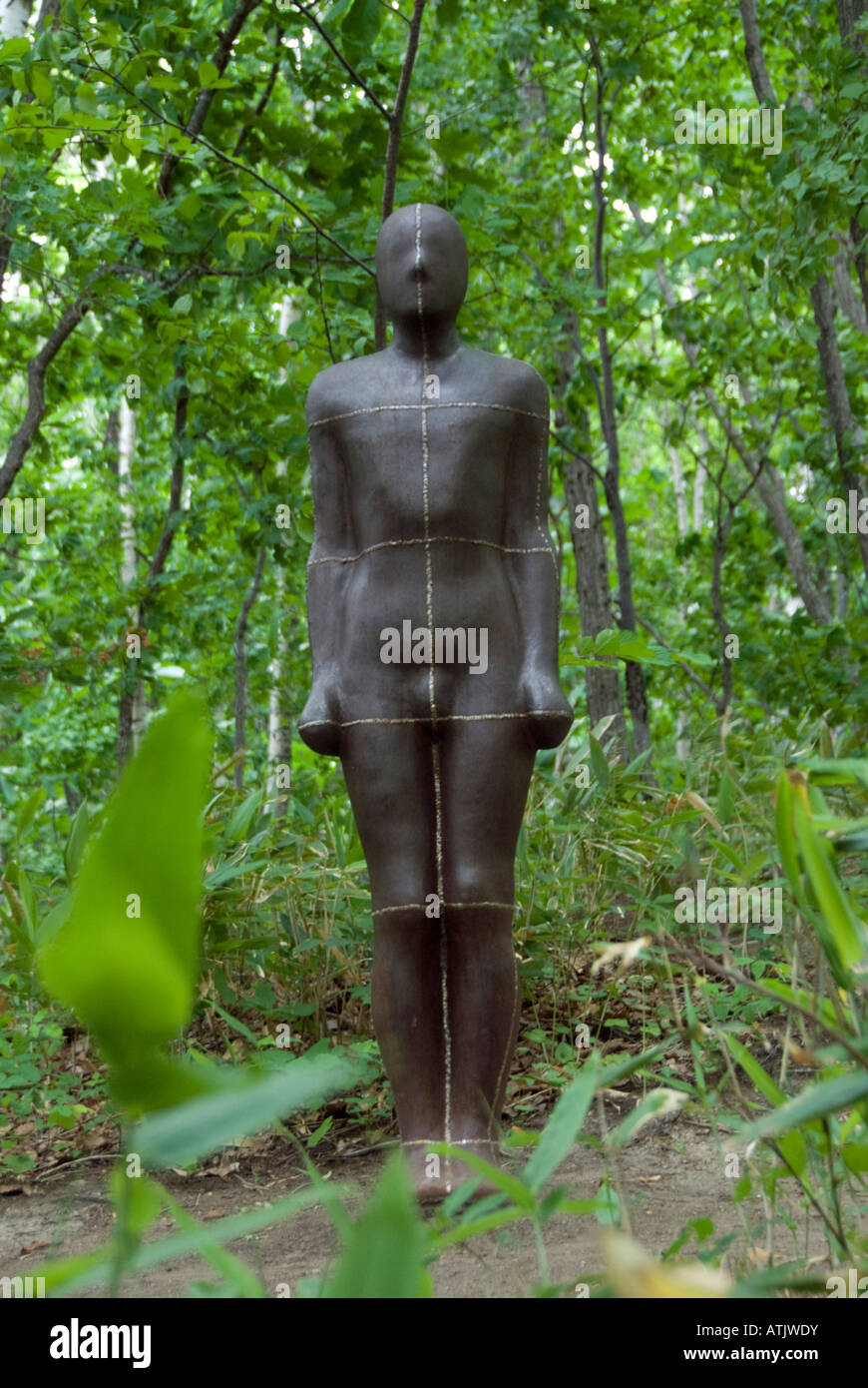 Sculpture made from iron named Shaft II by Antony Gormley at Sapporo Art Park in Hokkaido Japan Stock Photo