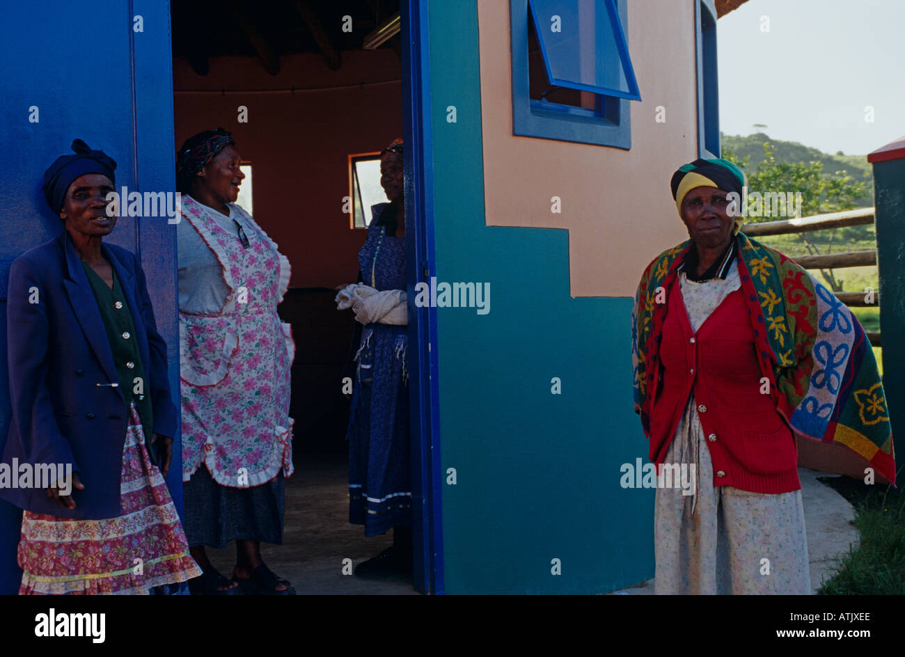 Female villagers socialising at home, Eastern Cape, South Africa Stock Photo