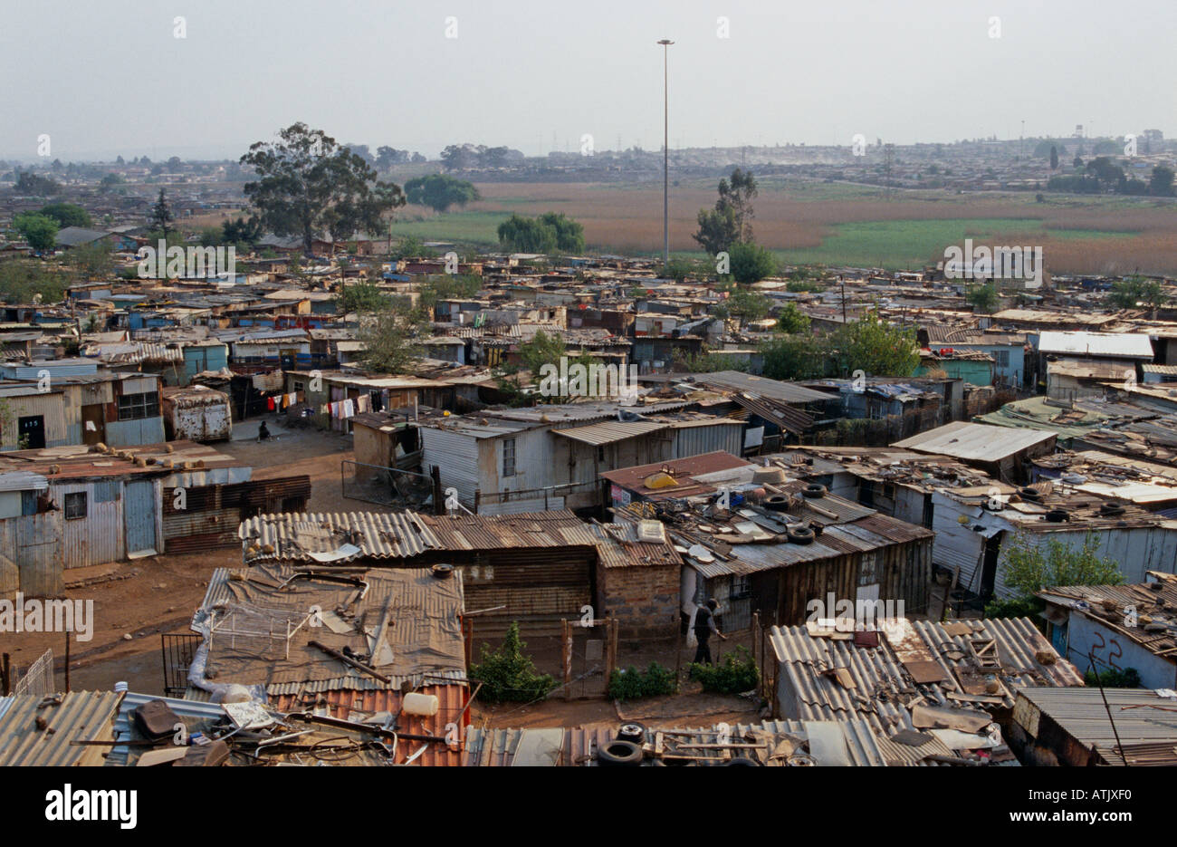 Township with corrugated metal rooftops. Durban, South Africa. Stock Photo