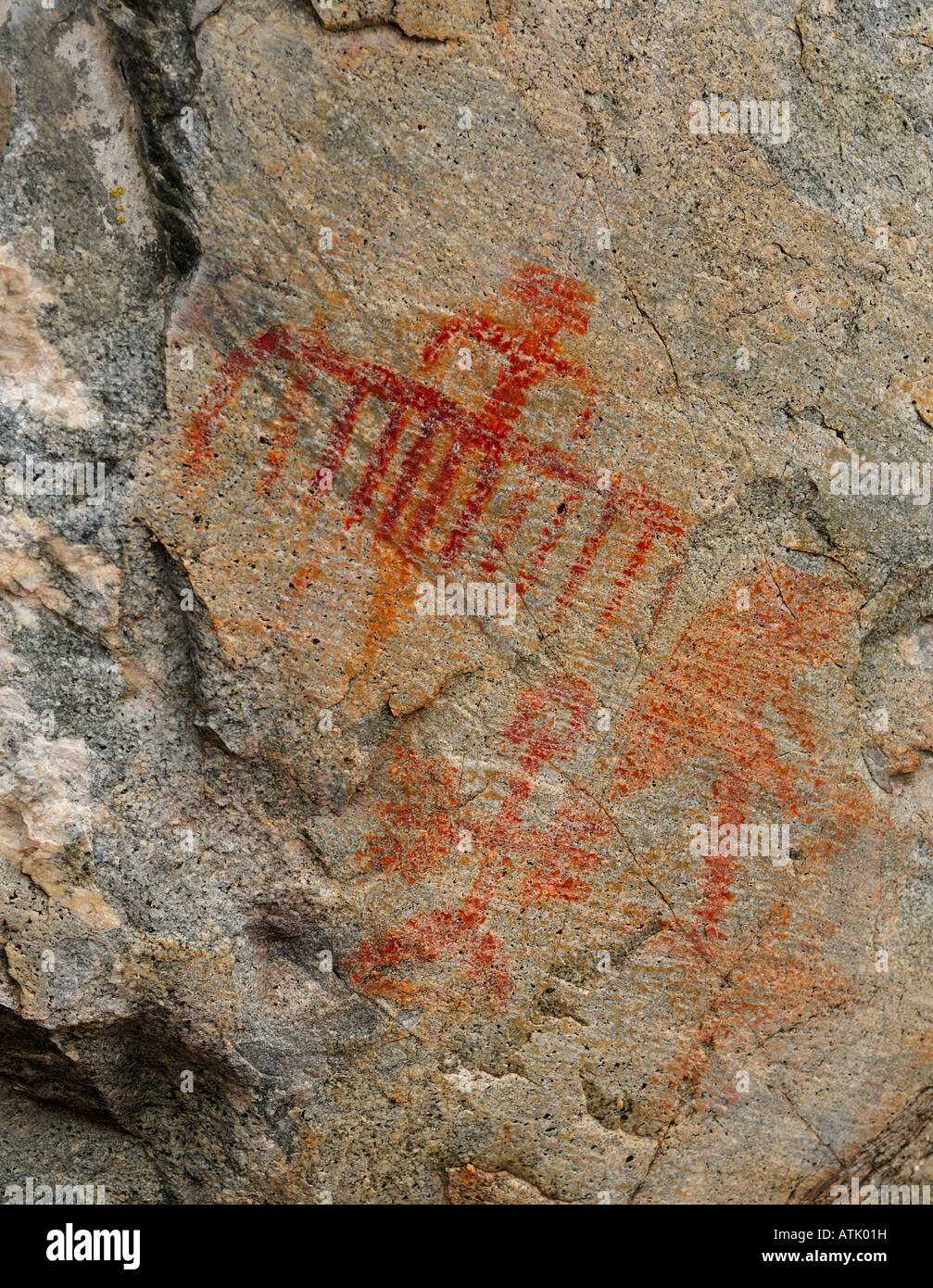 Pictograph (ancient aboriginal rock art) near Penticton, British Columbia, Canada Stock Photo
