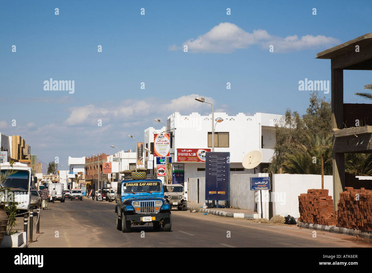 Dahab Sinai Peninsula Gulf of Aqaba Egypt Asia February Typical main road in town with traffic Stock Photo
