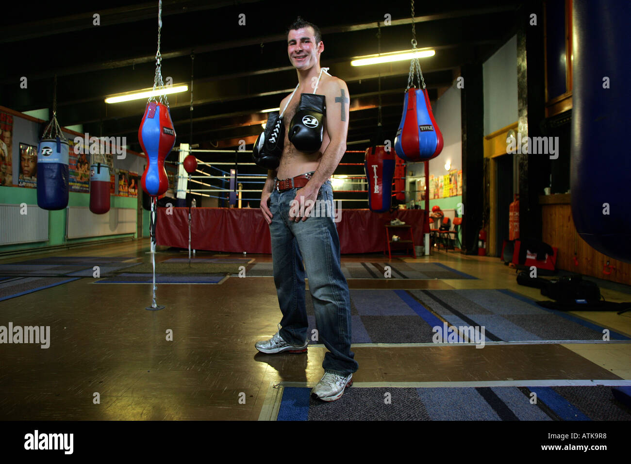 World Boxing Champion Joe Calzaghe in his South Wales gym Stock Photo