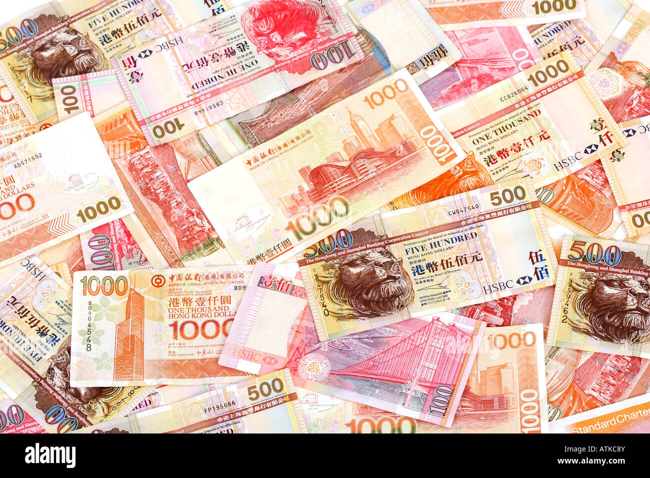 Hong Kong Dolla 1000 500 and 100 bill Stock Photo