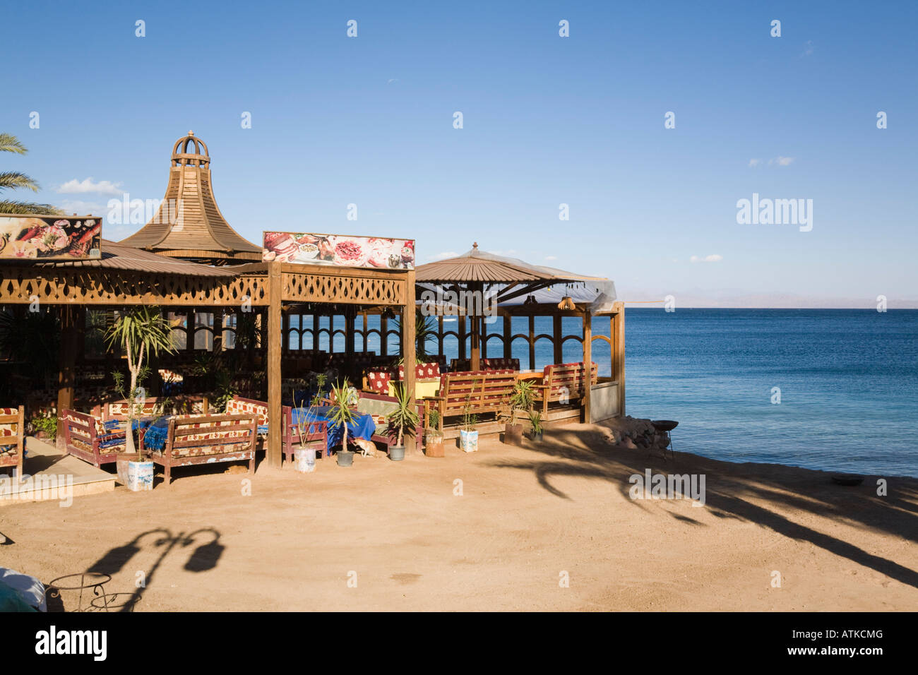 Dahab Sinai Egypt Waterfront restaurant cafe overlooking bay in seaside