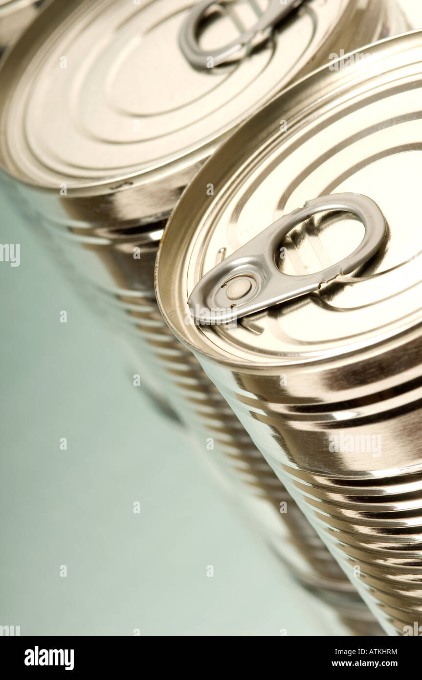 Close up of Ring Pull Food Tins close up Stock Photo