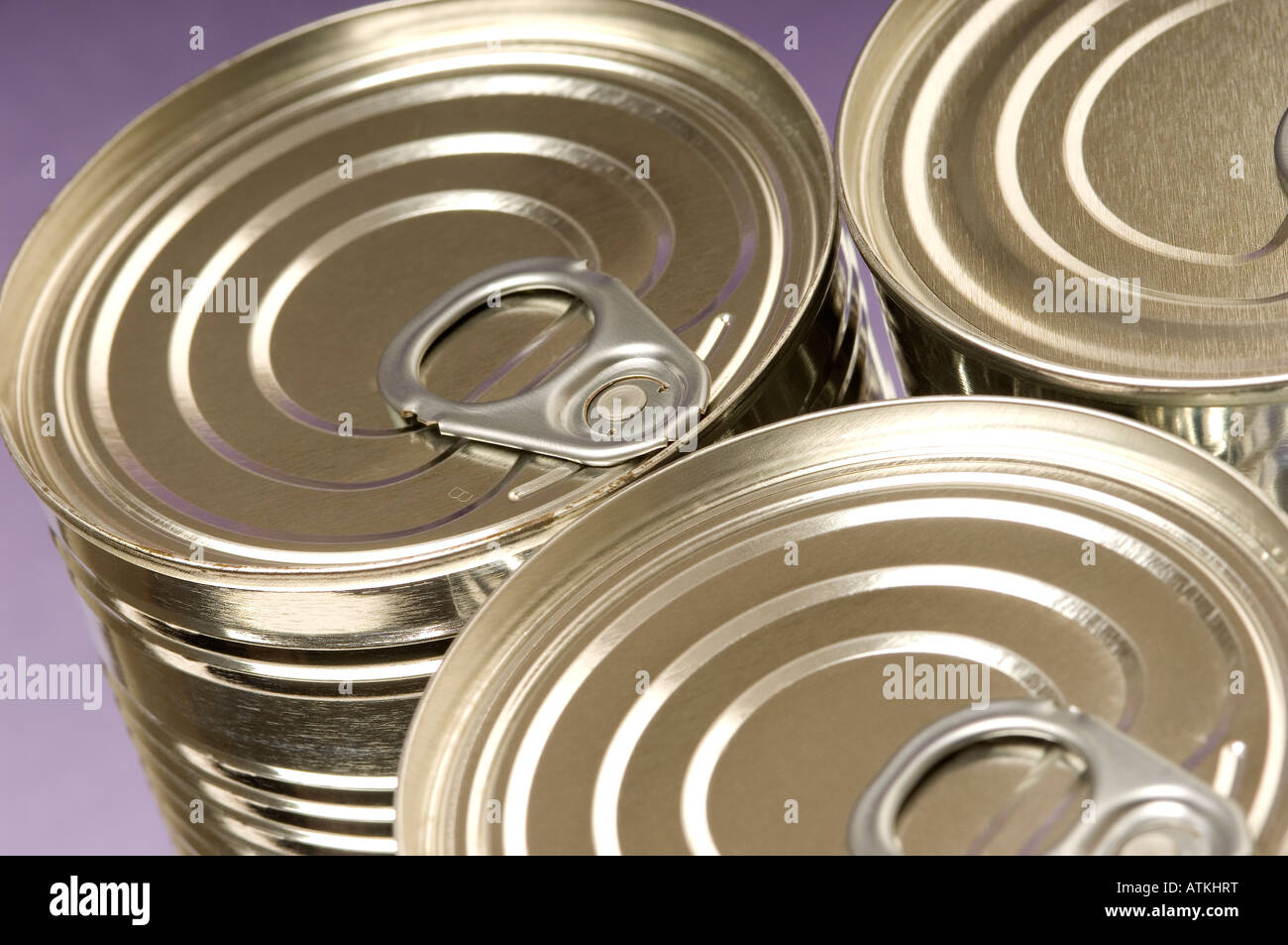 Close up of Ring Pull Food Tins Cans Stock Photo