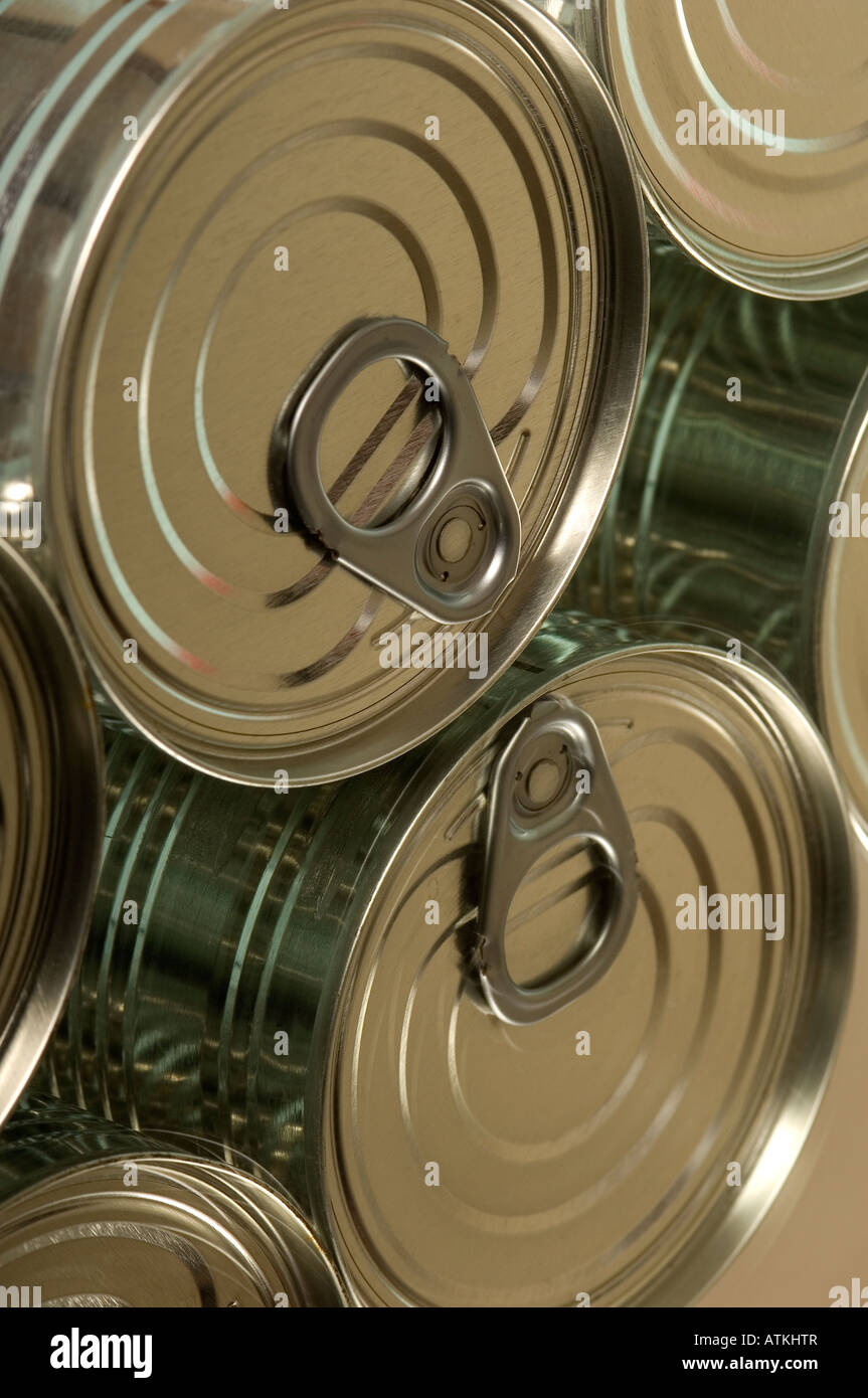 Close up of Ring Pull Food Tins Stock Photo
