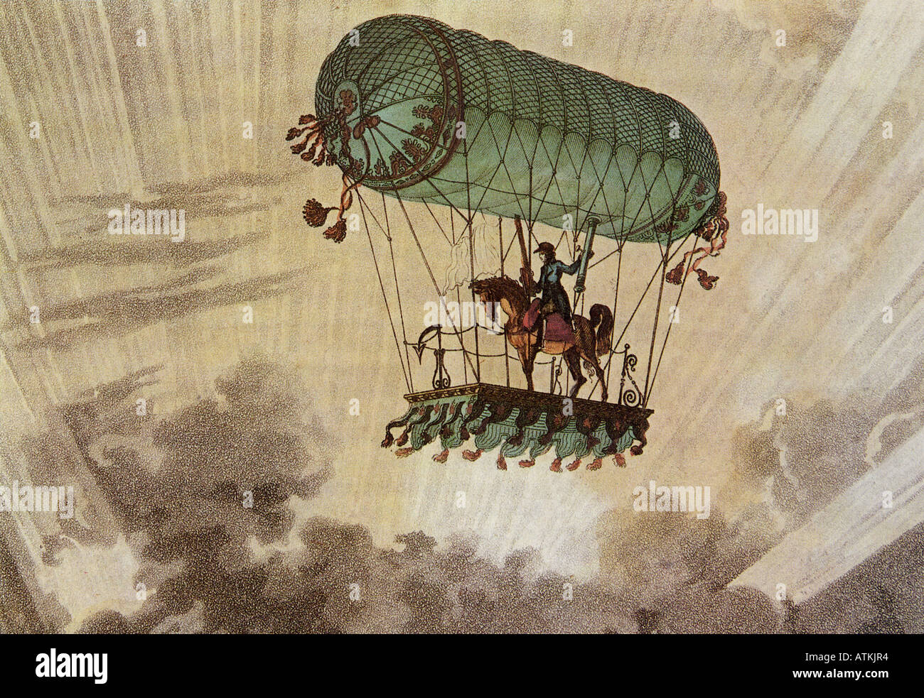 HOT AIR BALLOON ascent with horse 1798 - see Description below for details Stock Photo
