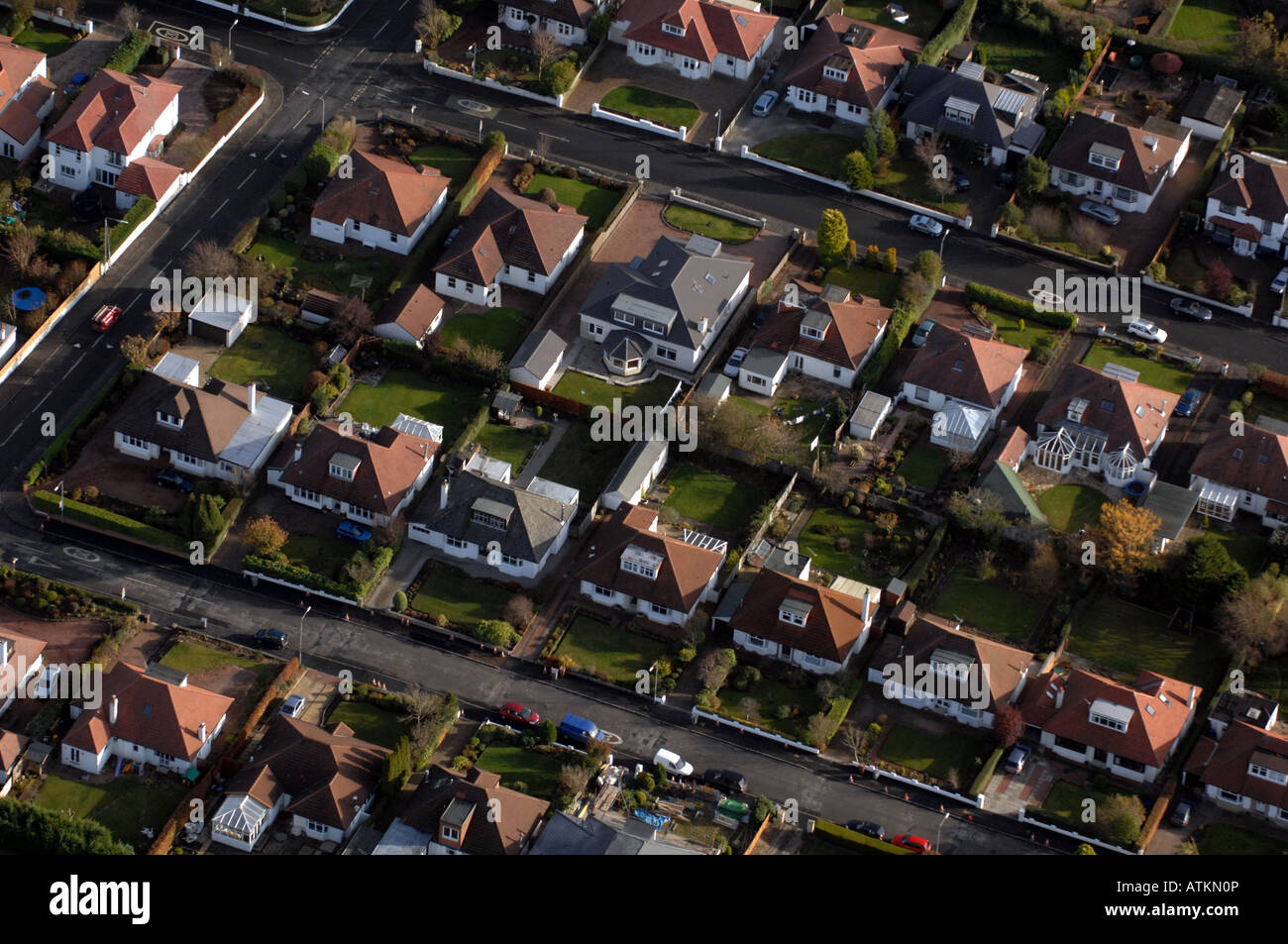 Aerial photograph of residential housing in the central belt of