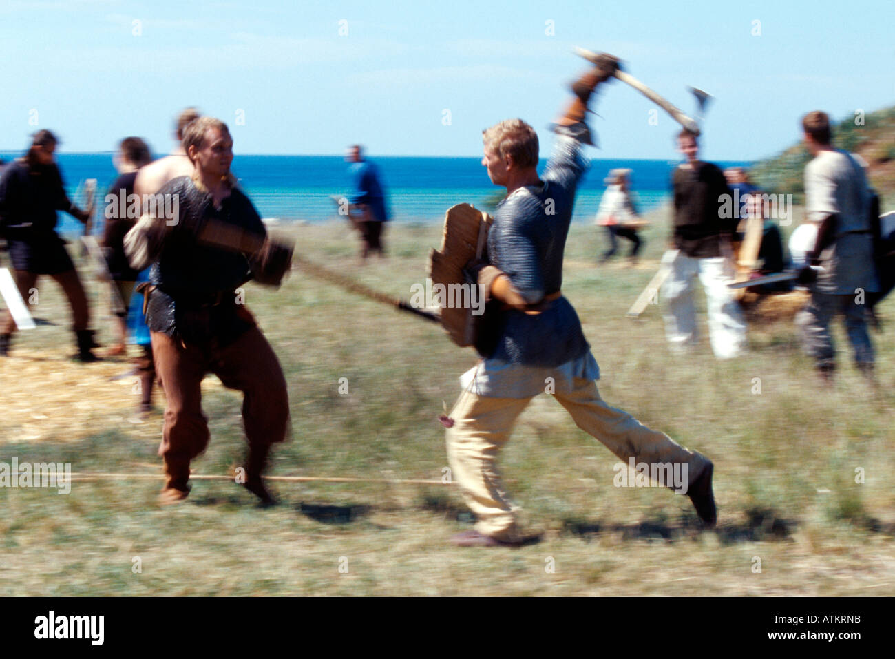 Vikings in a fierce duel Stock Photo