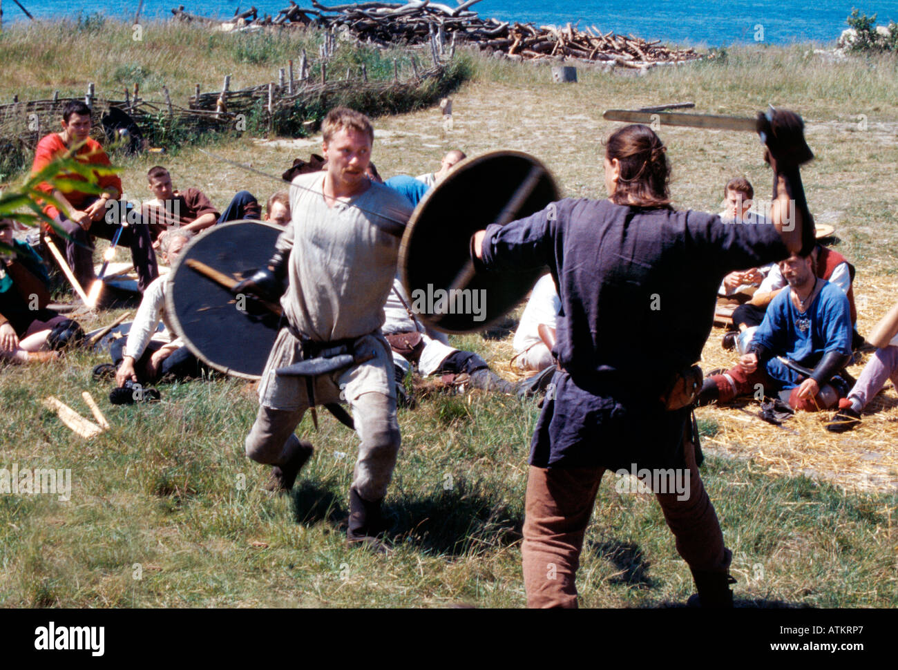 Vikings in a fierce duel Stock Photo