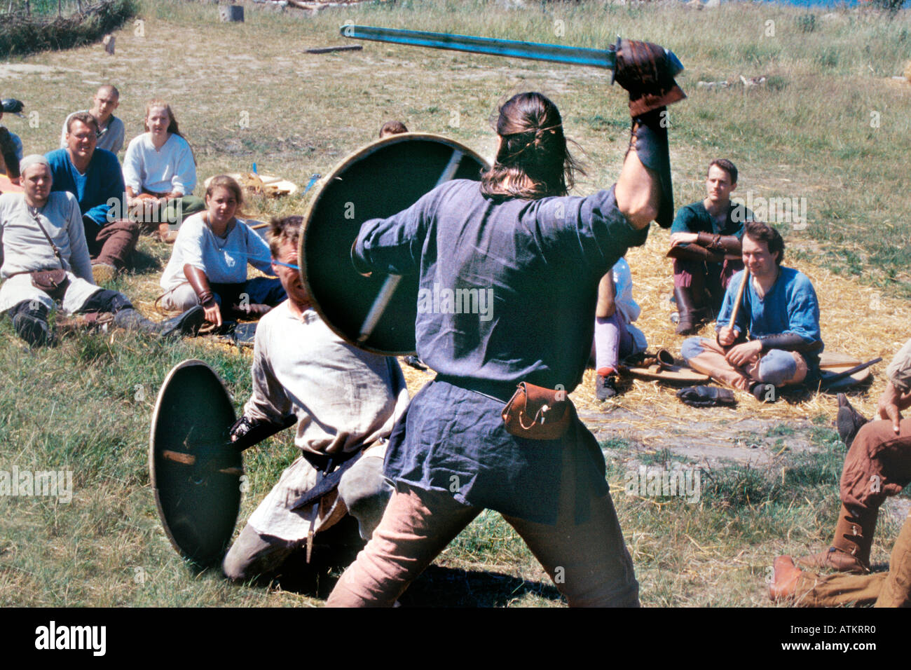Vikings in a fierce duel Stock Photo