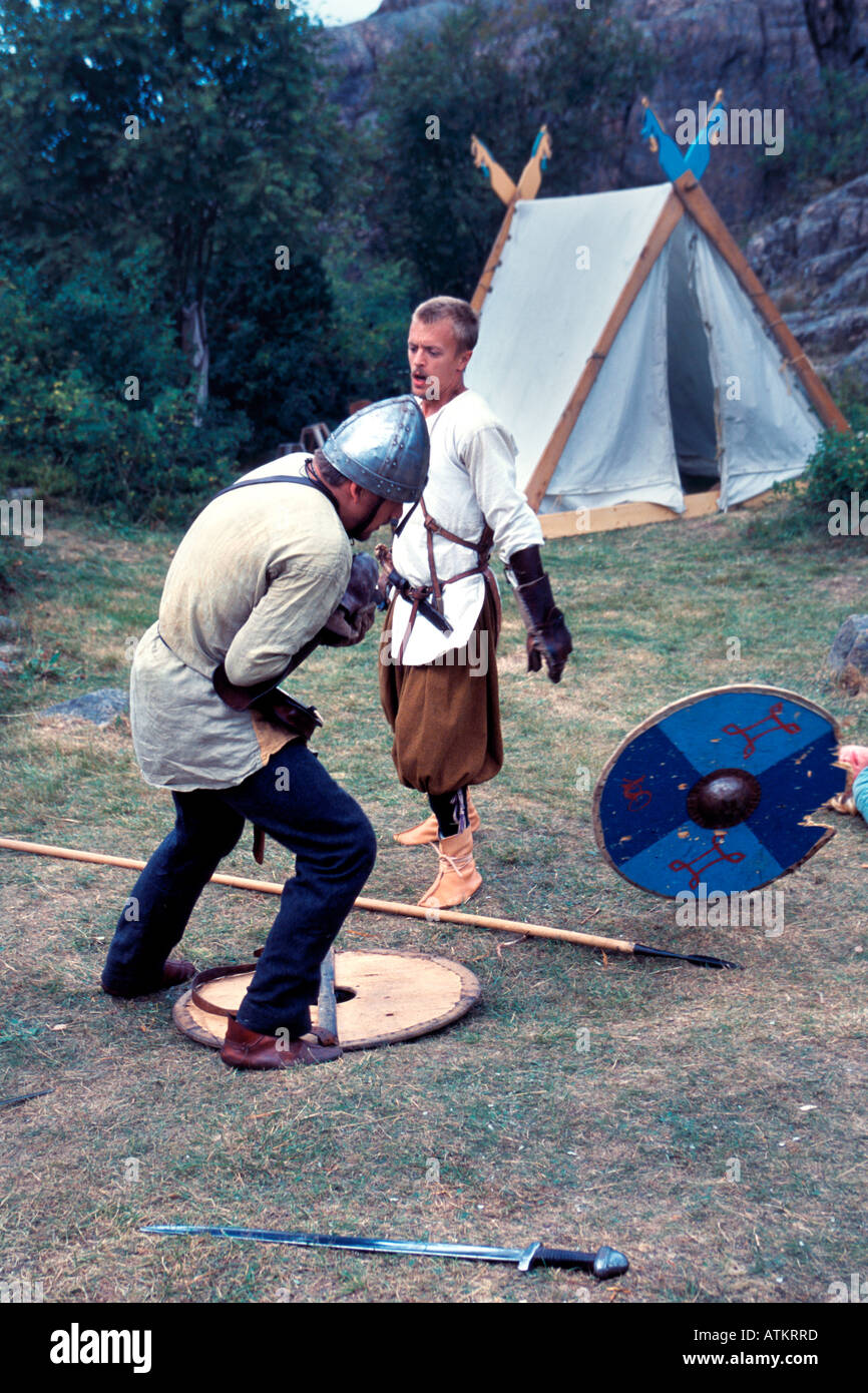 Vikings in a fierce duel Stock Photo