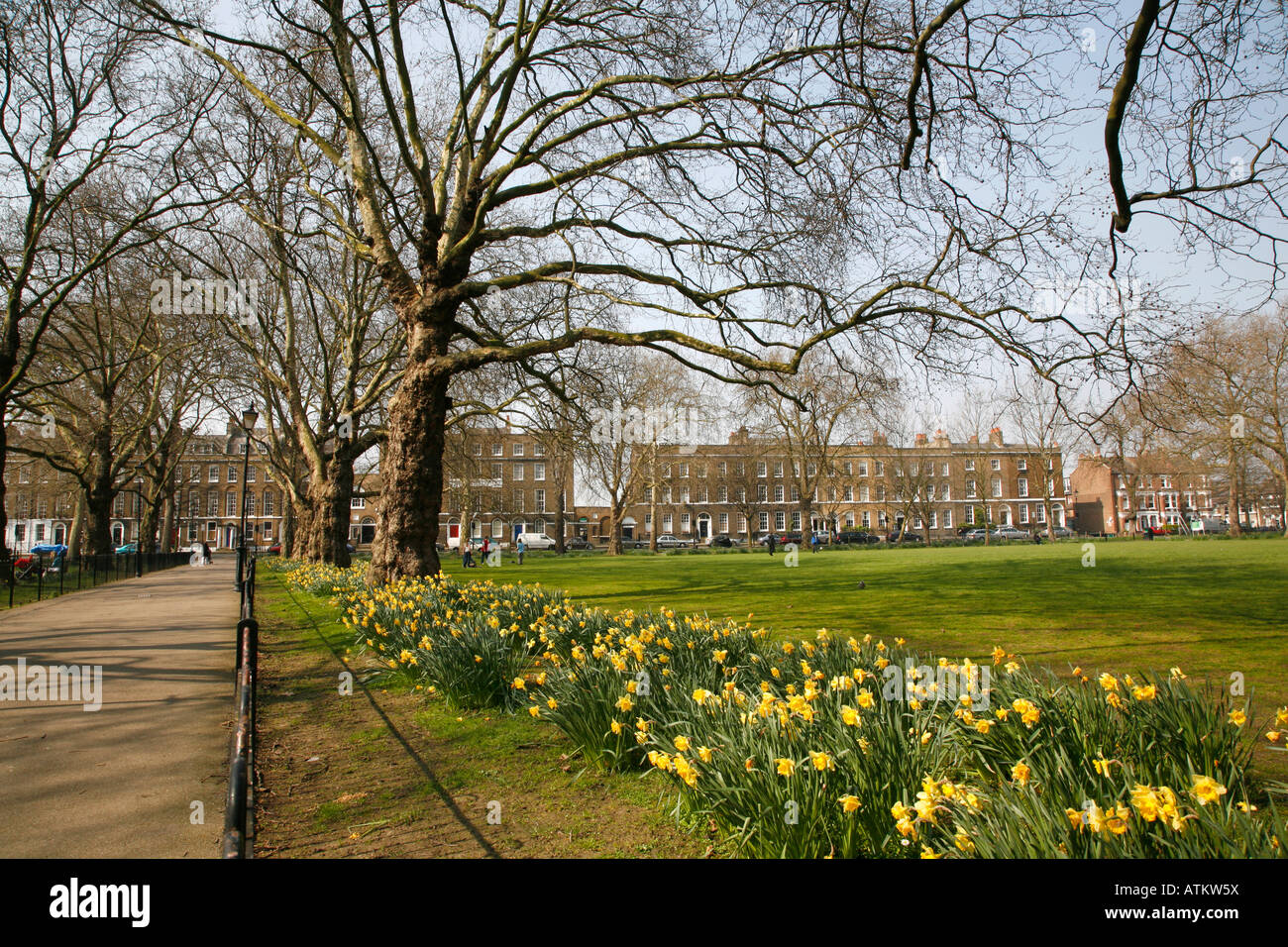Looking across Highbury Fields to Highbury Terrace, Highbury, London