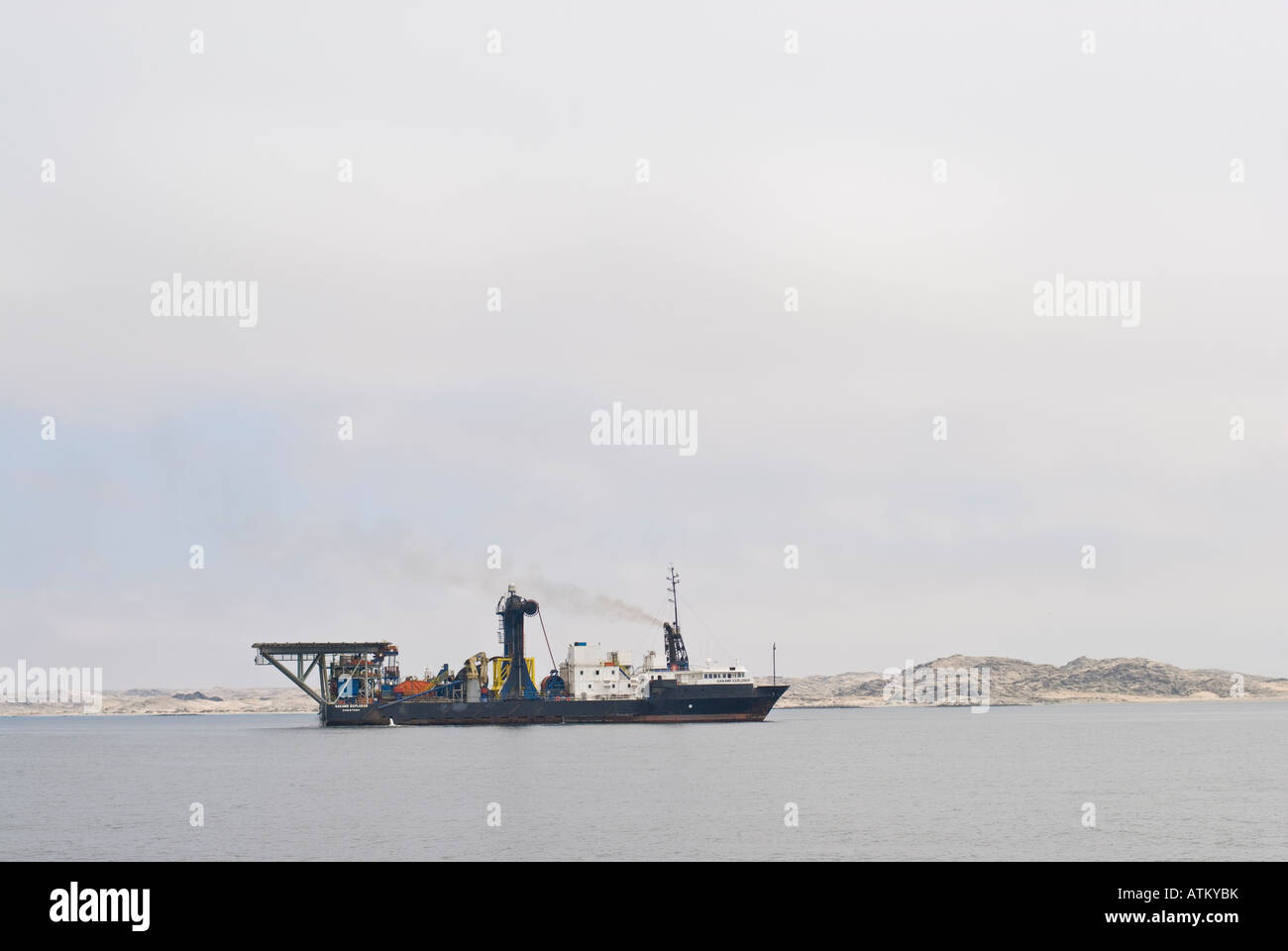Diamond harvesting boat off the Namibian coast near Luderitz Stock Photo