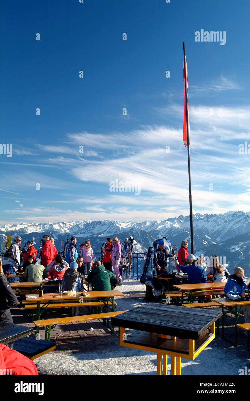 Restaurant bar area at the summit of the Schmittenhohe mountain above Zell am See  Stock Photo