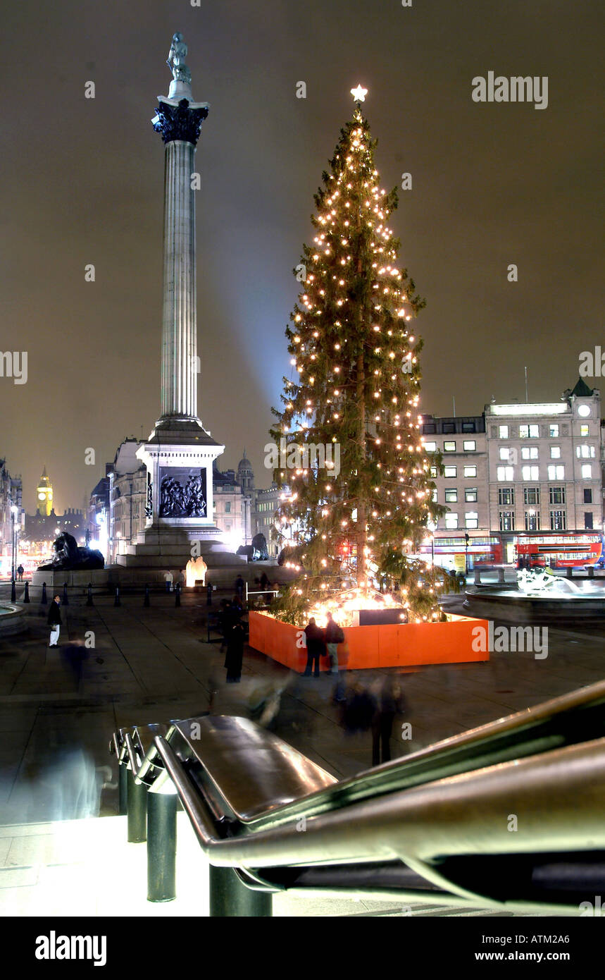 Trafalgar Square Christmas tree and Christmas lights display Stock Photo Alamy