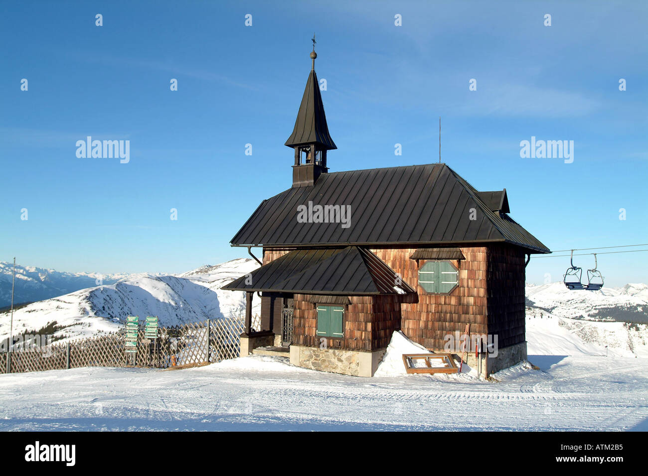 Chapel on the summit of Schmittenhohe mountain above Zell am See  Stock Photo