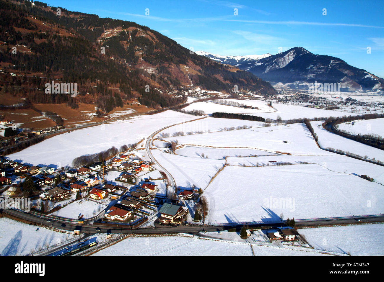 View from a paraglider over Kaprun and environs near Zell am See in Austria  Stock Photo