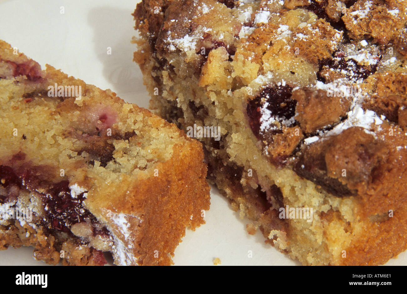 Raspberry and amaretti cake Stock Photo