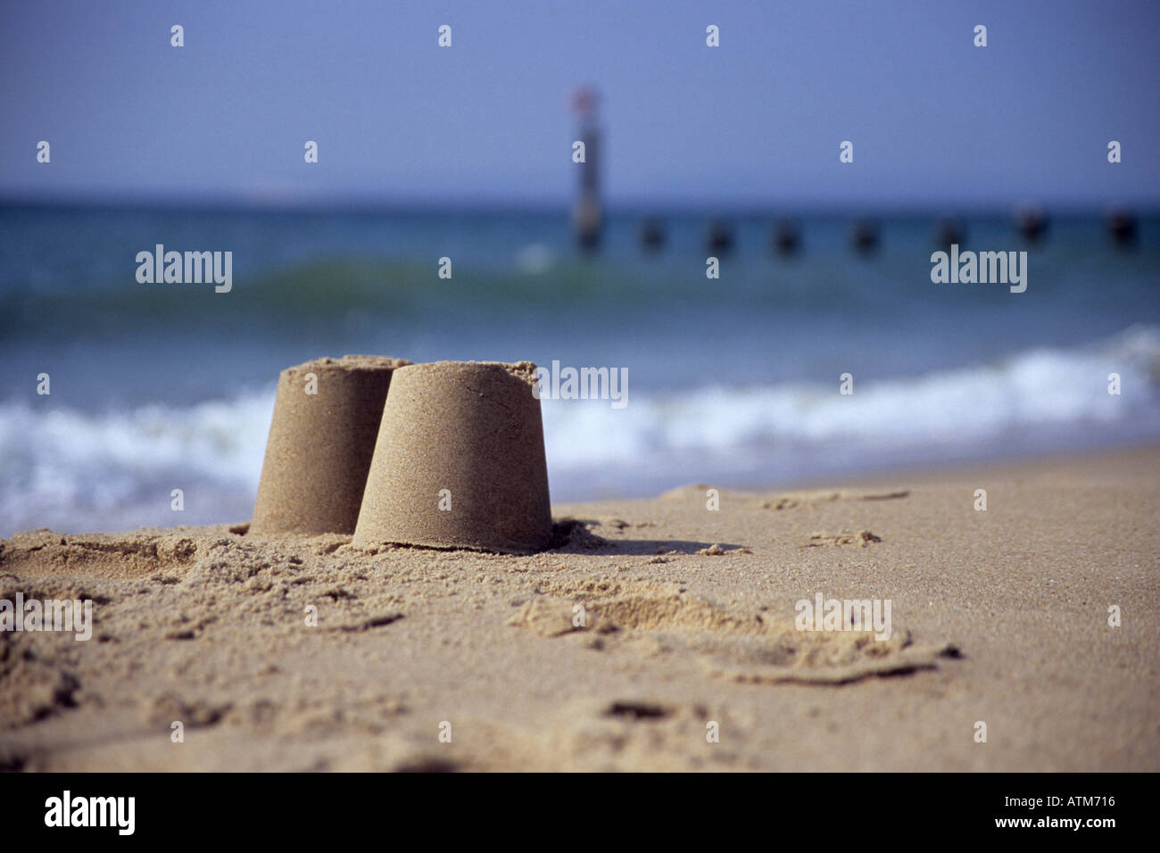 Sandcastles on the beach Stock Photo