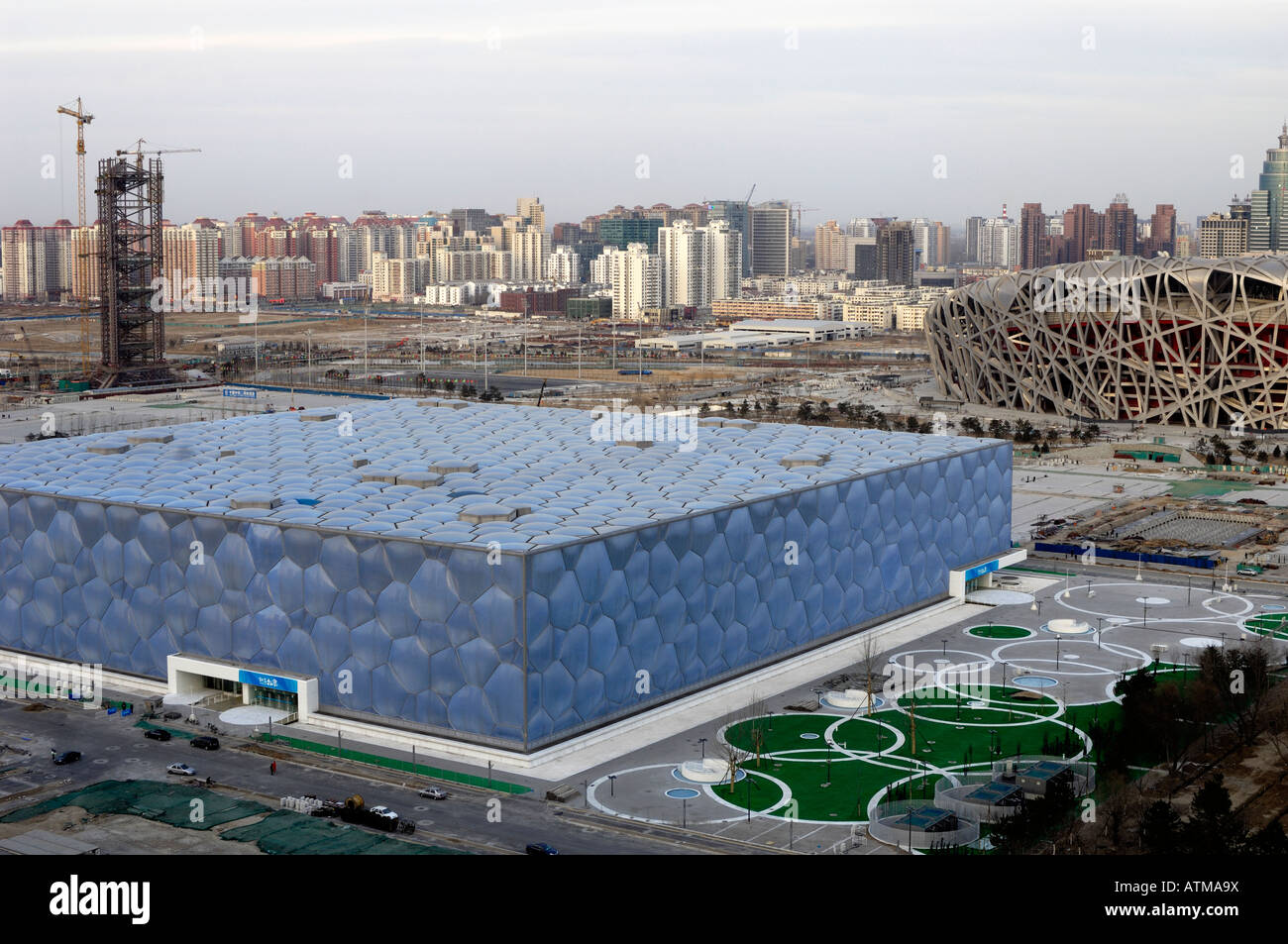 National Swimming Centre and National Stadium for the Beijing 2008 Olympic Games.  29-Feb-2008 Stock Photo