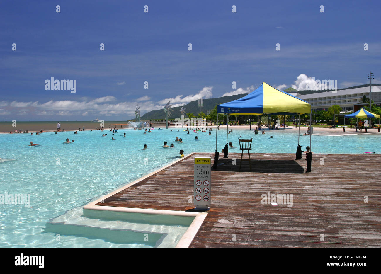The colourful Cairns open air outdoor swimming pool on the sea front in