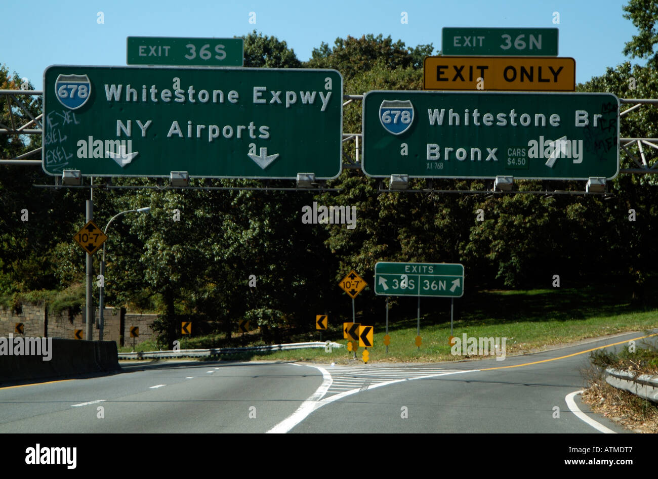 Motoring signs on US highways. New York USA Stock Photo Alamy