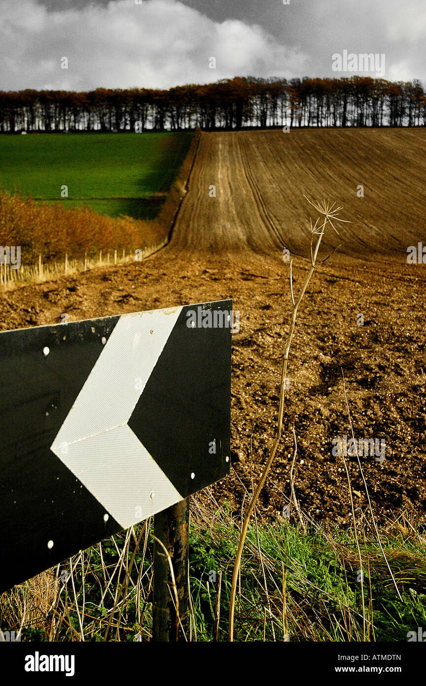 black and white chevron sign with wiltshire landscape Stock Photo - Alamy
