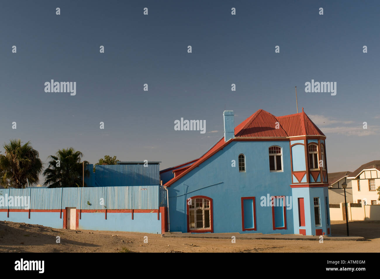 The Blue House on Berg Street in Luderitz Namibia Stock Photo