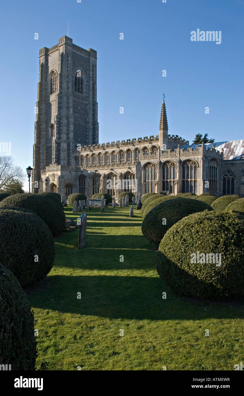 Lavenham, Suffolk, UK. Church of St Peter and St Paul. A fine Perpendicular  'wool church', famous for its 141ft tower. Stock Photo