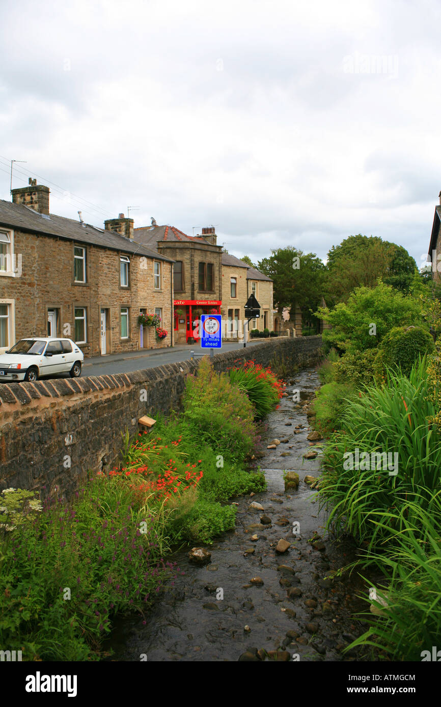 Clitheroe Road and stream in Waddington, Clitheroe Lancashire England Stock Photo
