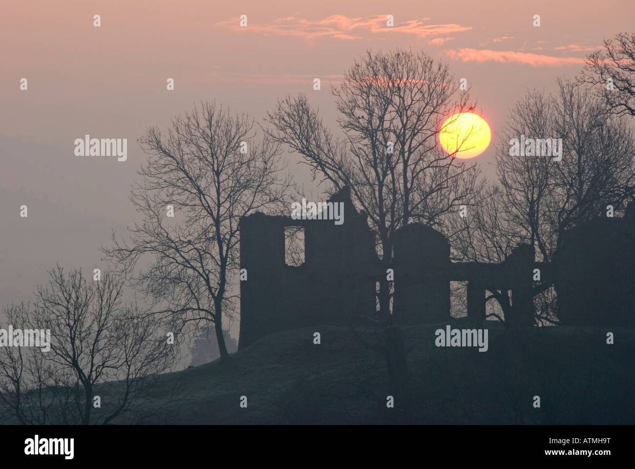 The remains of medieval Stapleton Castle (Herefordshire), near Presteigne, Powys, UK. The rising