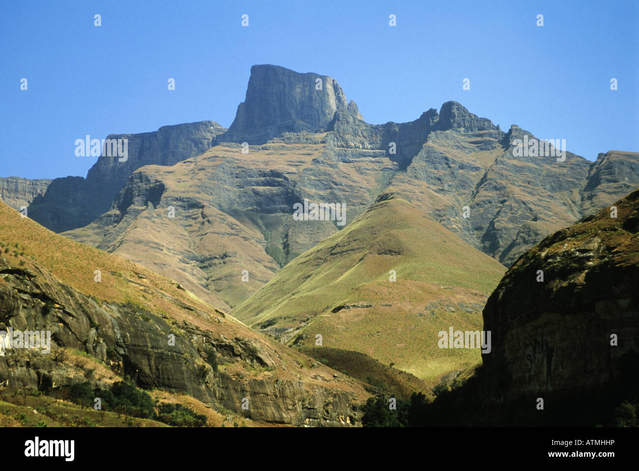 Royal Natal national park Mountains Sentinel peak rock shapes Natural amphitheatre Landscape Stock Photo