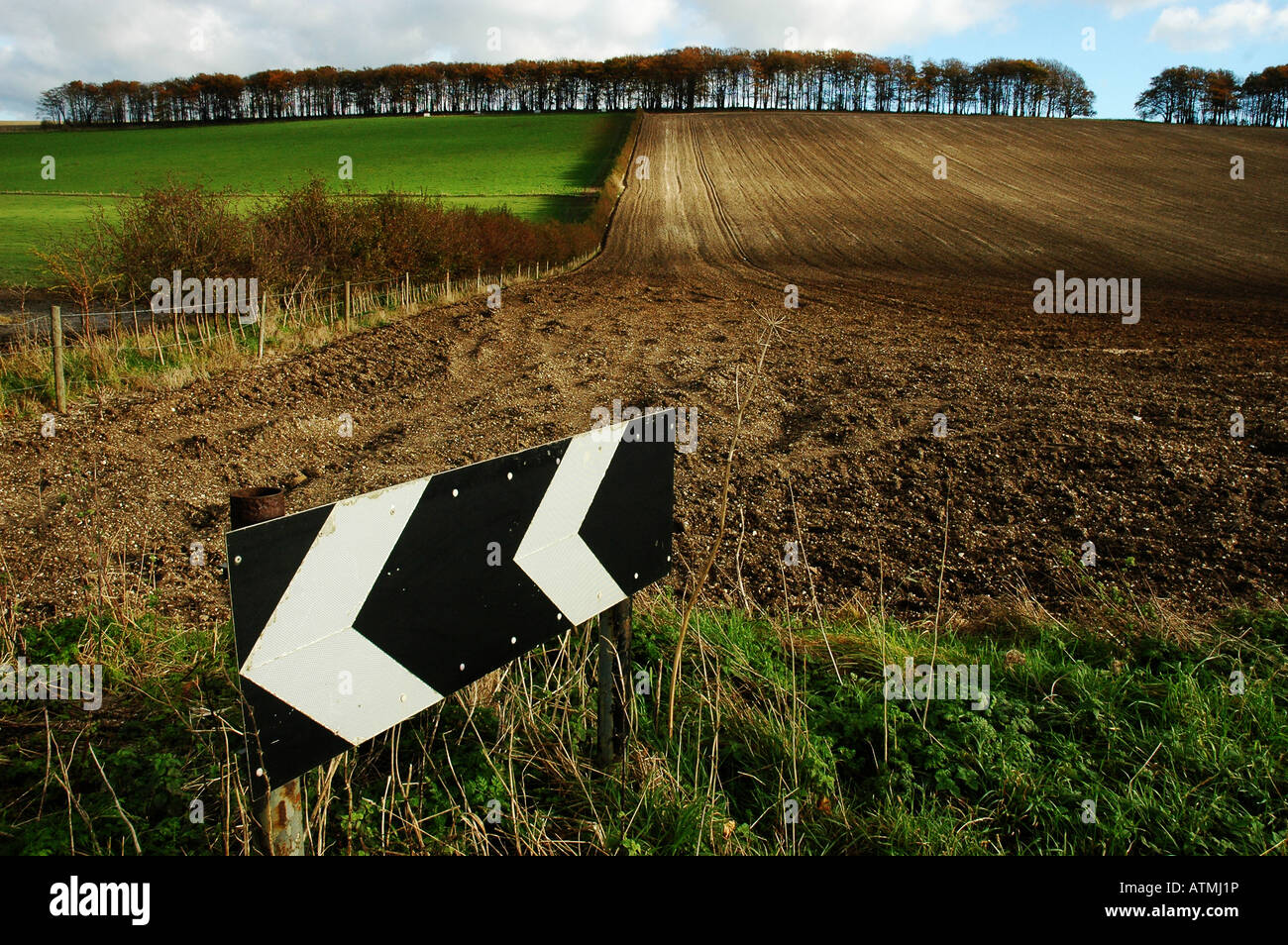black and white chevron sign with wiltshire landscape Stock Photo - Alamy